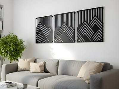 Wanddecoratie Bergen, Houten Wandbeeld, 3D Wanddecoratie voor Thuis, Moderne Beelden voor Huis Kantoor Slaapkamer, Woonkamer en Keuken - 90x30 cm