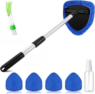 Ruitenwisser‌ - Ruitenreiniger - 35.5-51cm Verlengbaar - Telescopische Reiniging Voorruit - Blauw - Aluminiumlegering + PP - Met 4 microvezeldoekjes, 1 ventilatieborstel en 1 lege spuitfles - Reinigingsgereedschap - 180 Graden Draaibaar