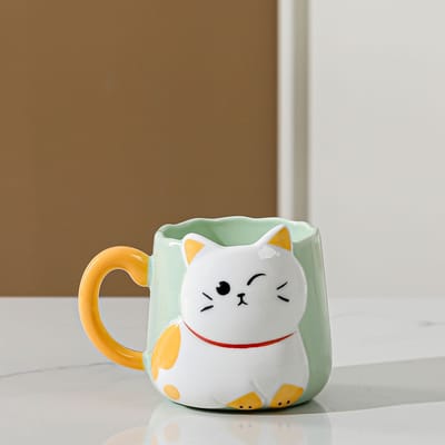 Creatieve Handgeschilderde Reliëf Kat Keramische Kop Mok Huishouden Ontbijt Melkkop Souvenir Leuke Kop Cadeau 450ML