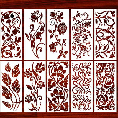 Dailygoods- Bloemenrandsjablonen 10 stuks - Herbruikbaar - Hoeksjablonen - Schilderen op Muren - 30 x 15 cm - Creativiteit en Verbeeldingskracht - Schilderstencils