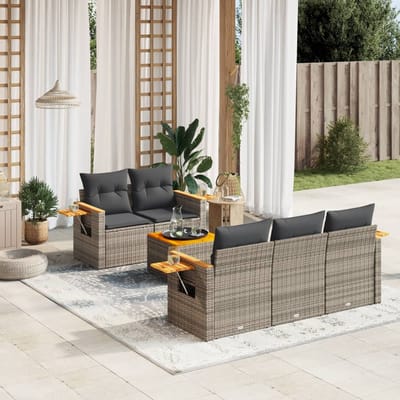 vidaXL - 6-delige - Loungeset - met - kussens - poly - rattan - grijs