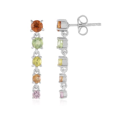Cavill - Zilveren oorbellen 925 Sterling zilver geplatineerd - Multicolor saffier totaal 1 438 ct - Elegant rond 23 mm Madagaskar kleurig