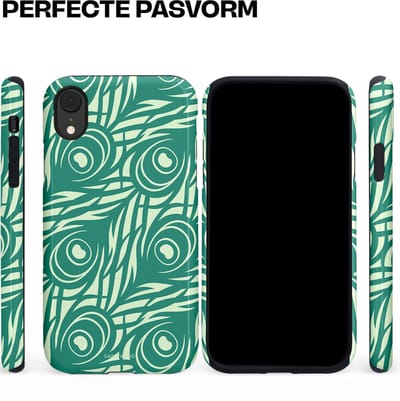 Casetastic hoesje geschikt voor Apple iPhone XR - Dubbellaagse bescherming - Troste Turquoise Pauw Veren - Fashion Case - Turquoise Mintgroen Crème