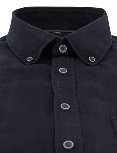 Overhemd zwart Casa Moda borstzak button-down collar wit omlijnde knopen