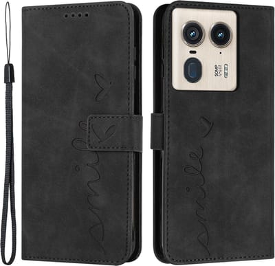 Coverup Hoesje - Geschikt voor Motorola Edge 50 Ultra Hoesje - Coverup Smile Book Case - Zwart
