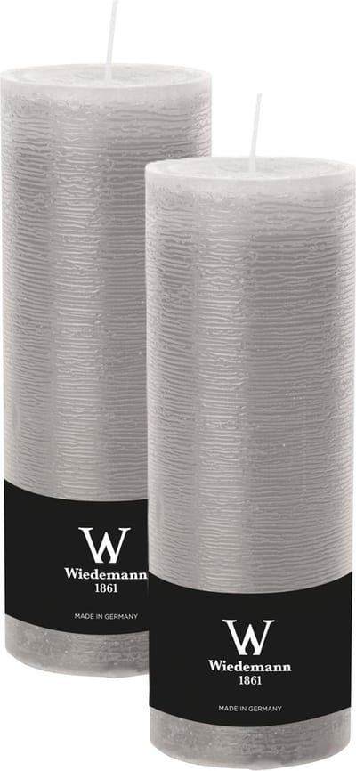 Wiedemann Cilinderkaars/stompkaars - 2x - hoog model - rustieke kaars - lichtgrijs - 7 x 22 cm - 98 branduren