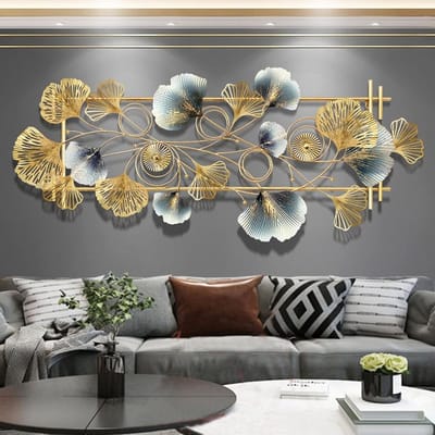 Metalen Wandsculptuur - Ginkgo Bladeren Kunst - Huisdecoratie - Handgemaakt Smeedijzer - Driedimensionaal Ontwerp - Zwart