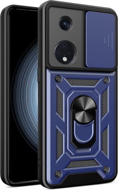 MobyDefend Hoesje - Geschikt voor Oppo Reno8 T - Pantsercase Met Draaibare Ring - Blauw