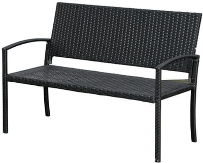 Tuinbank, 2-persoons, parkbank, stoel met vlechtwerk ontwerp, geschikt voor tuin, terras, patio, 122 x 60 x 85 cm, zwart, staal.