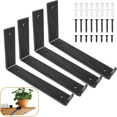 Zware L-vormige wandsteunen voor planken - 4 stuks, geschikt voor keuken, badkamer en DIY projecten, inclusief schroeven en lip voor extra ondersteuning