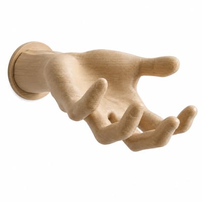 Decoratieve Hand Wandhaak – Moderne Kapstokhaak voor Jas en Tas – Wanddecoratie voor Hal, Woonkamer, Slaapkamer en Kantoor – 10 × 15 cm – Oak