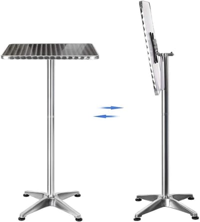 Hoogte verstelbare vierkante eettafel van aluminium en roestvrij staal voor restaurants en cafés | 60 x 60 x 70-110 cm