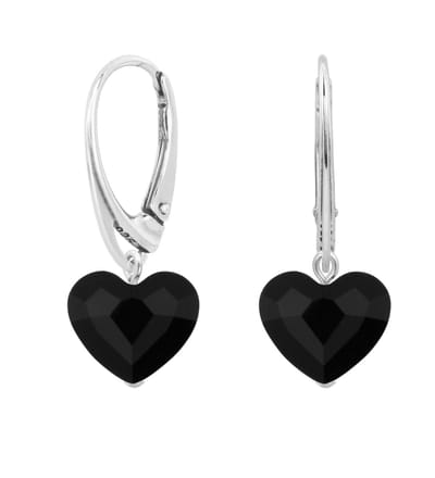 ARLIZI 1707 Oorbellen Hartje Swarovski Kristal Zwart - 925 Sterling Zilver - 3 cm