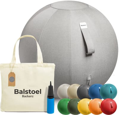 Bckz Zitbal Kantoor en Thuis 65 CM - Luxe Yoga Bal - Zitballen met Hoes - Ergonomische Bureaustoel Bal - Linnen Lichtgrijs