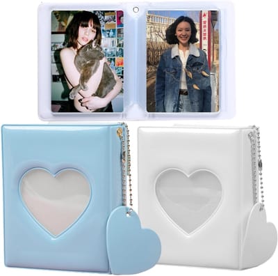 Set van 2 Mini Fotoalbums met 32 Compartimenten voor Foto's en ID Kaarten - Compacte Bewaaroplossing voor Herinneringen en Documenten (Blauw-Wit)