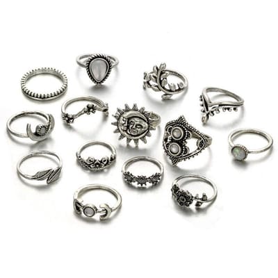 Fako Bijoux® - Bohemian Stijl Ringenset - Suma - 14-Delig - Zilverkleurig