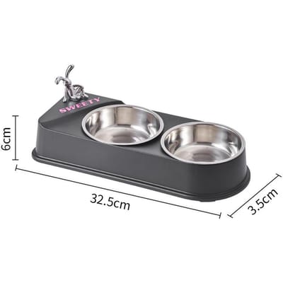 Huisdier Roestvrij Staal Dubbele Kom Kattenbak en Hondenbak Antislip en Anti-stoot Huisdierenbak Vlinder Kattenvoerbak Hondenvoerbak 32.5*3.5*6cm