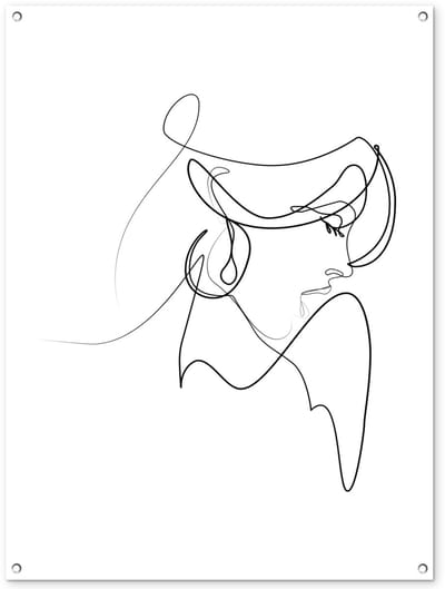 Tuinposter 90x120 cm - Tuindecoratie Abstracte line art van een elegante vrouw op een witte achtergrond - Poster voor in de tuin - Buiten decoratie - Schutting tuinschilderij - Tuindoek muurdecoratie - Wanddecoratie balkondoek
