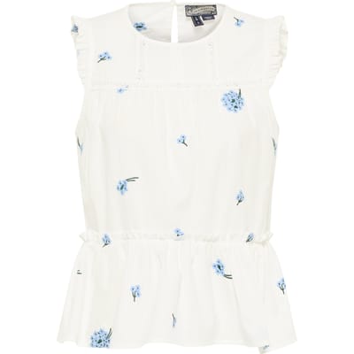 Dreimaster Top Dames Wol Wit Blauw