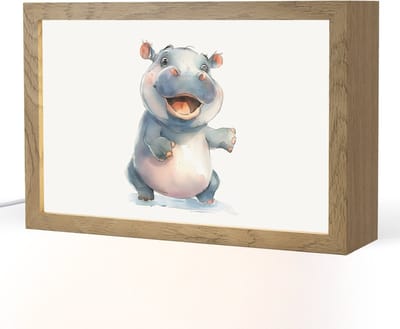 Nachtlampje 30x20 cm - Kinder lampje - Nijlpaard - Baby dier - Dieren - Tafellamp kinderkamer - Slaapkamer lamp - Bedlamp kinderen - Kinderlampje stopcontact - Wandlamp babykamer - Nachtlampjes