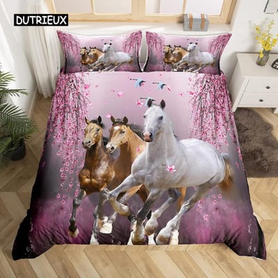Rennend Paard 3d Beddengoed Set, King Queen Double Full Twin Single Maat Paard Dekbedovertrek 140x200cm 3pcs