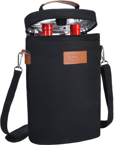 Gevoerde koeltas voor 2 flessenhouders - wijn en bier - geïsoleerd handvat en schouderriem - picknick flessenmand - reizen - cadeau