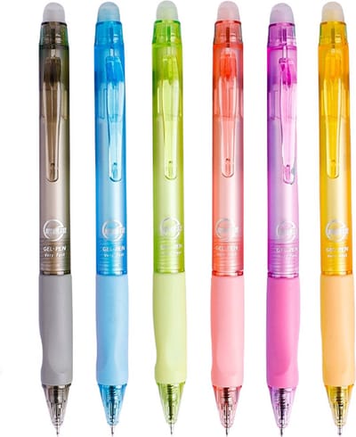Ainy Uitwisbare Pen Kleurrijk - set van 6 zwarte uitgumbare balpen voor in je etui | middelbare schoolspullen balpennen
