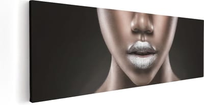 Artaza Canvas Schilderij Zwarte Vrouw - 60x20 cm - Wanddecoratie Lippen Portret - Muurdecoratie Woonkamer - Schilderijen Op Canvas