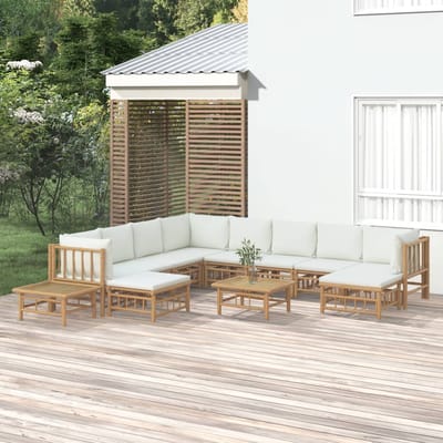 vidaXL - 12-delige - Loungeset - met - kussens - bamboe - crèmewit