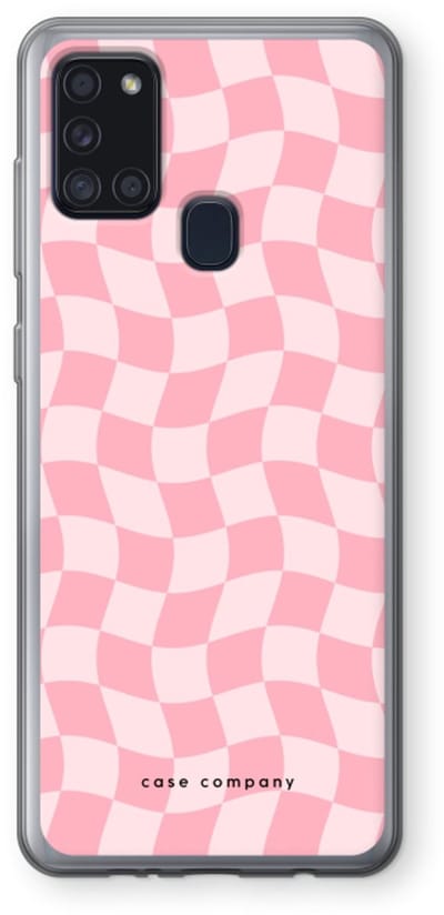 Case Company® - Hoesje geschikt voor Samsung Galaxy A21s hoesje - Grid Roos - Soft Cover Telefoonhoesje - Bescherming aan alle Kanten en Schermrand