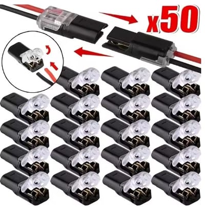 50 stuks H2 2-Pin Plug-In Draadconnectoren – Nylon Geïsoleerd – Koper Snelkoppelingsklem – Geschikt voor Laagspanningskabels – Zonder Soldeer of Gereedschap