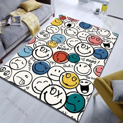 Selectie van meerdere maten Creatief Smiley-gezicht Patroon Tapijt voor Woonkamer Slaapkamer Bank Huisdecoratie Antislip Vloermat Grote Maat 120*160cm