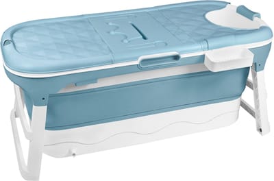 Opvouwbare Badkuip Voor Volwassenen Draagbare Opvouwbare Badkuip Met Deksel Zeepbakje & Massagerollen Badkuipen Om In De Douche Te Plaatsen Ideaal Voor Kleine Badkamers SPA (128 x 62 x 52 cm, Blauw) NAIZY