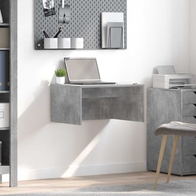 vidaXL - Aan - de - muur - bevestigd - bureau - Beton - Grijs - Bewerkt - hout