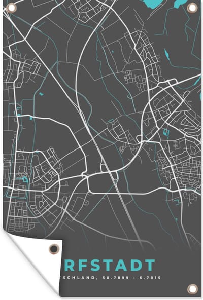 Muurdecoratie Erfstadt– Stadskaart – Blauw – Plattegrond – Stadskaart – Kaart - Duitsland - 120x180 cm - Tuinposter - Tuindoek