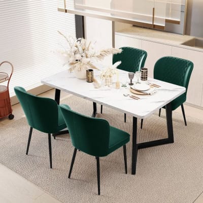 Eetkamerstoel - MUVOE - Set van 4 - Donkergroen fluweel - Metalen frame - Hedendaags design groen