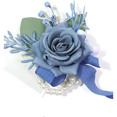 Boutonnières bleu foncé pour mariage, fleurs artificielles, corsage, bracelet, demoiselles d'honneur, marié, épingles faites à la main