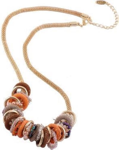 Behave - Korte ketting met glaskralen en koord - Antiek goudkleurig - Multi donker