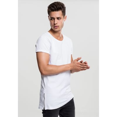 Urban Classics - Long Shaped Side Zip Heren Tshirt - L - Wit
