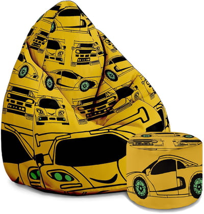 DreamRoots Velvet Zitzak voor Volwassenen – Luxe Beanbag met Voetsteun en Afneembare Hoes – Inclusief Vulling – 80x80x120 cm - Yellow Car