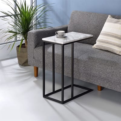 Bijzettafel DEBORA rechthoekig, marmerwit decor
