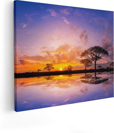Artaza Canvas Schilderij Boom - 50x40 cm - Wanddecoratie Zonsondergang - Muurdecoratie Afrika - Kamer Accessoires Bos