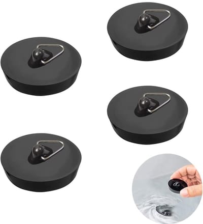 Universele Badstop 4 Stuks - Gootsteendop - Afvoerstop - Spoelbakplug - Plugstop - Gootsteen Stop Universeel - Rubberen Spoelbakplug met Ophangring - voor Afvoer Ø 44 tot 42 mm - Universele Pluggen - Voor Badkuip, Keuken, Badkamer - Zwart