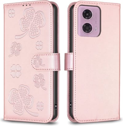 Coverup Hoesje - Geschikt voor Motorola Moto G04(s) / G24 / E14 Hoesje - Coverup Klavertje Book Case - Rose Gold