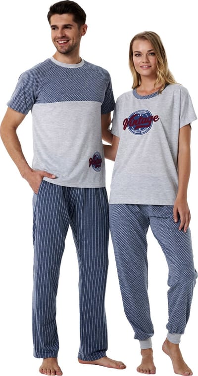 Feyza - Bijpassende Pyjamas Voor Koppels, Korte Mouwen, Heren, Blauw - S