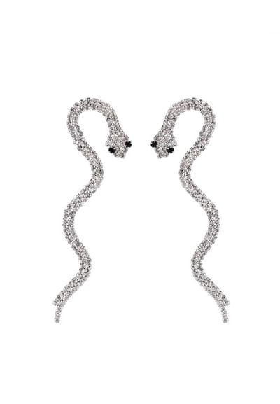 AVANT-GARDE PARIS Slithering Serpent Oorbellen - Lang 2.2cm x 8.0cm - 1 stuk - Zilver met rhinestones