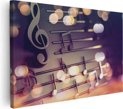 Artaza Canvas Schilderij Muziek - 60x40 cm - Wanddecoratie Muzieknoten - Muurdecoratie Woonkamer - Decoratie Bokeh