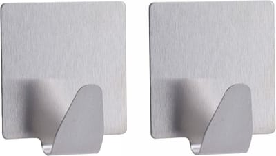 Tendance Plakhaakje vierkant - 2x stuks - 5 x 2,5 x 5,5 cm - Zelfklevende ophang haakjes - RVS - zilver - keuken/badkamer haken