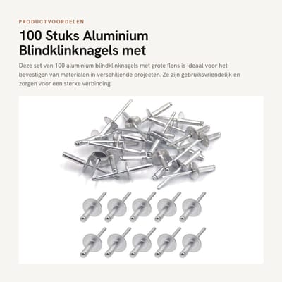 Dailygoods- Blindklinknagels 100 stuks - Aluminium Klinknagels - Metalen Bevestiging - Klinknageldoorn van Staal - Corrosiebestendig - Professioneel Gebruik - Popnagels