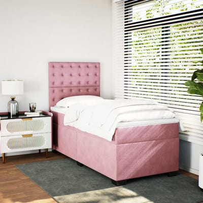 vidaXL - Boxspring - met - matras - fluweel - roze - 90x190 - cm